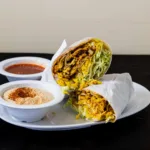 California Burrito at Shawarma House SD — Mediterranean meets California with shawarma, crispy fries, garden salad, and